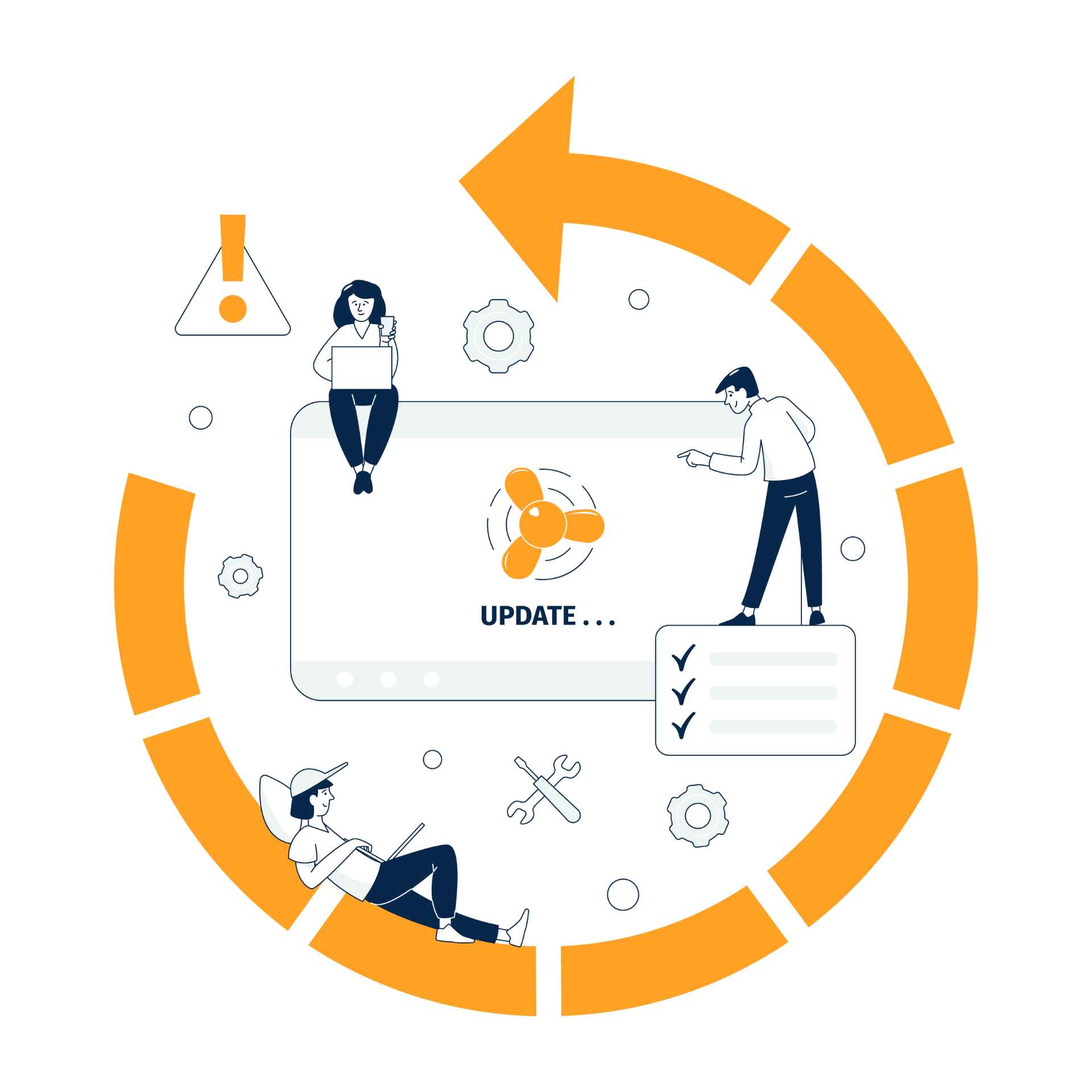 구글애즈 가이드 구글애즈 업데이트에 대한 묘사를 그린 클립아트