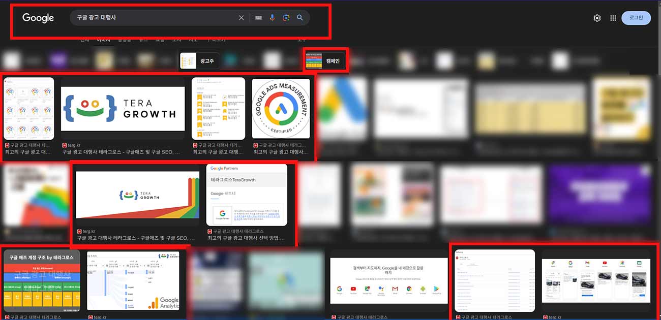 구글 광고 대행사 검색어 이미지 섹션 1위 테라그로스